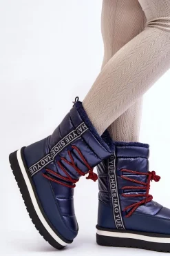 Damskie Śniegowce Z Wiązaniem Granatowe Lilara