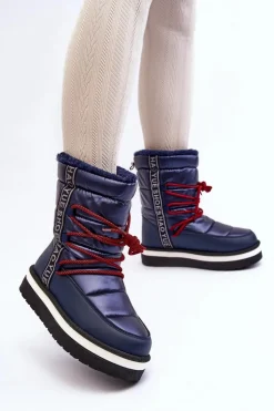 Damskie Śniegowce Z Wiązaniem Granatowe Lilara