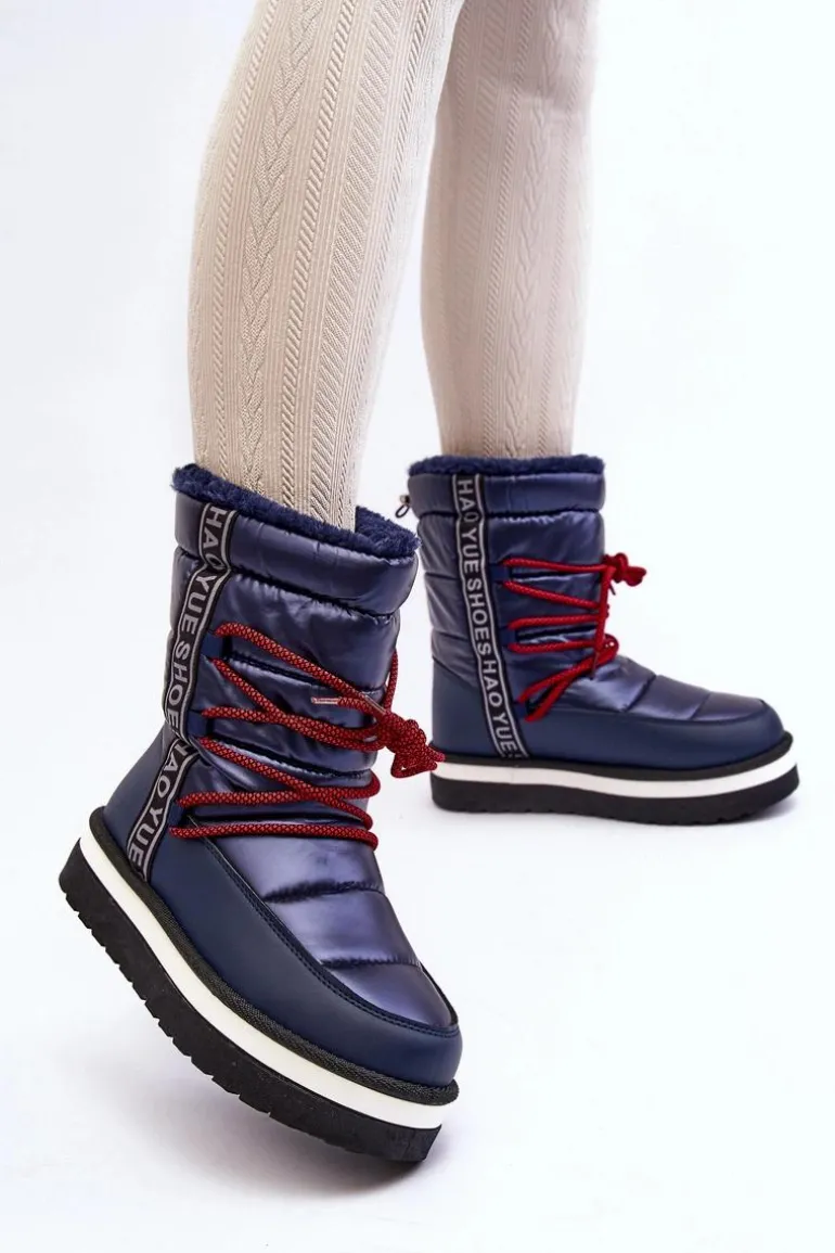 Damskie Śniegowce Z Wiązaniem Granatowe Lilara