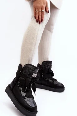 Damskie Śniegowce Z Wiązaniem D.Franklin DFSH370006 Czarne