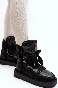 Damskie Śniegowce Z Wiązaniem D.Franklin DFSH370006 Czarne