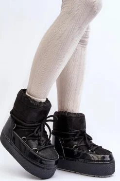 Damskie Śniegowce Z Wiązaniem Czarne Toolsa