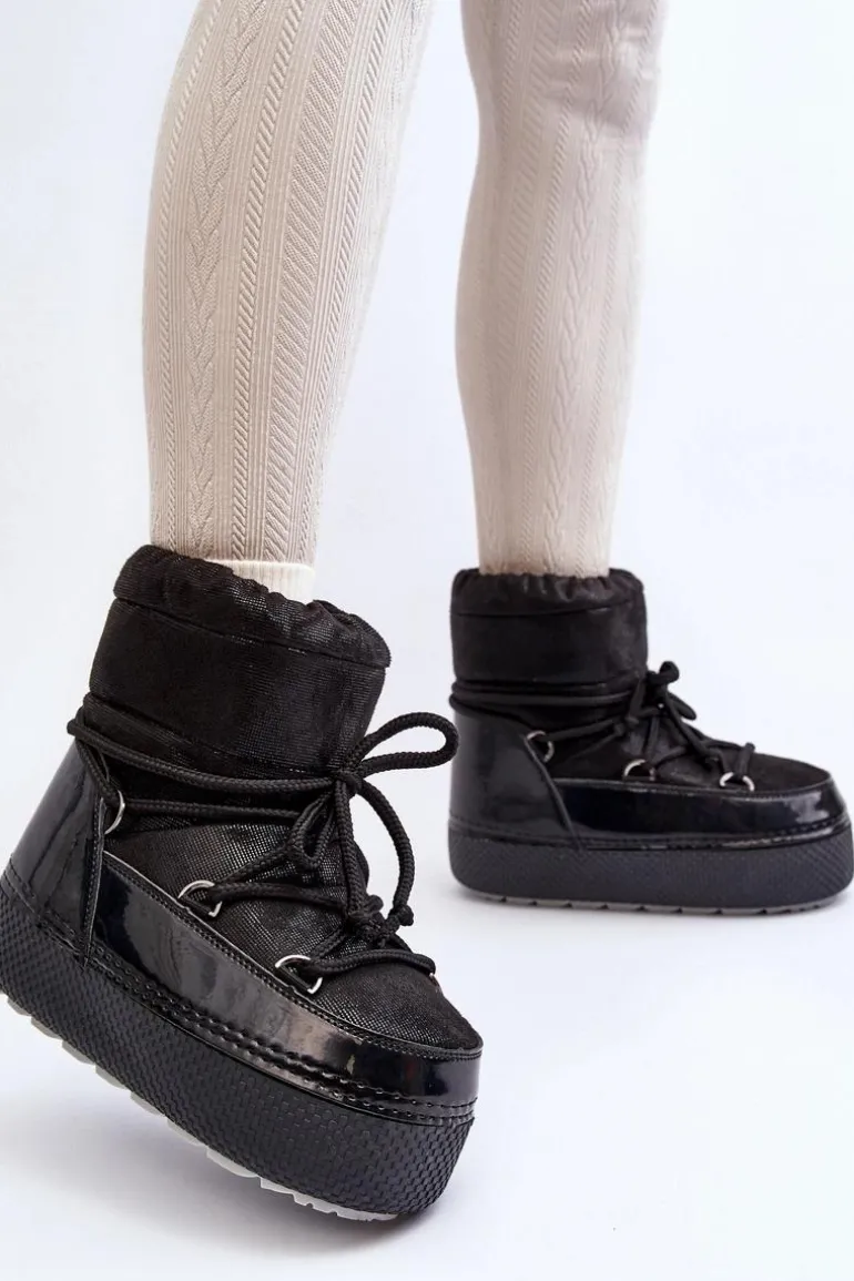 Damskie Śniegowce Z Wiązaniem Czarne Toolsa