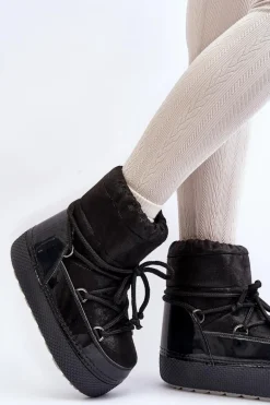 Damskie Śniegowce Z Wiązaniem Czarne Toolsa