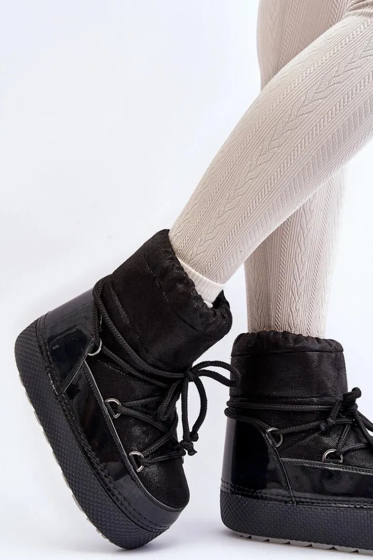 Damskie Śniegowce Z Wiązaniem Czarne Toolsa