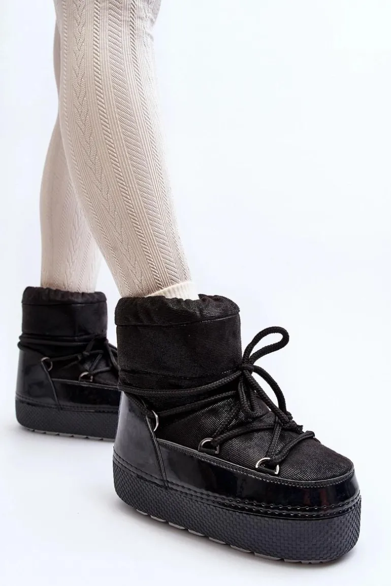 Damskie Śniegowce Z Wiązaniem Czarne Toolsa