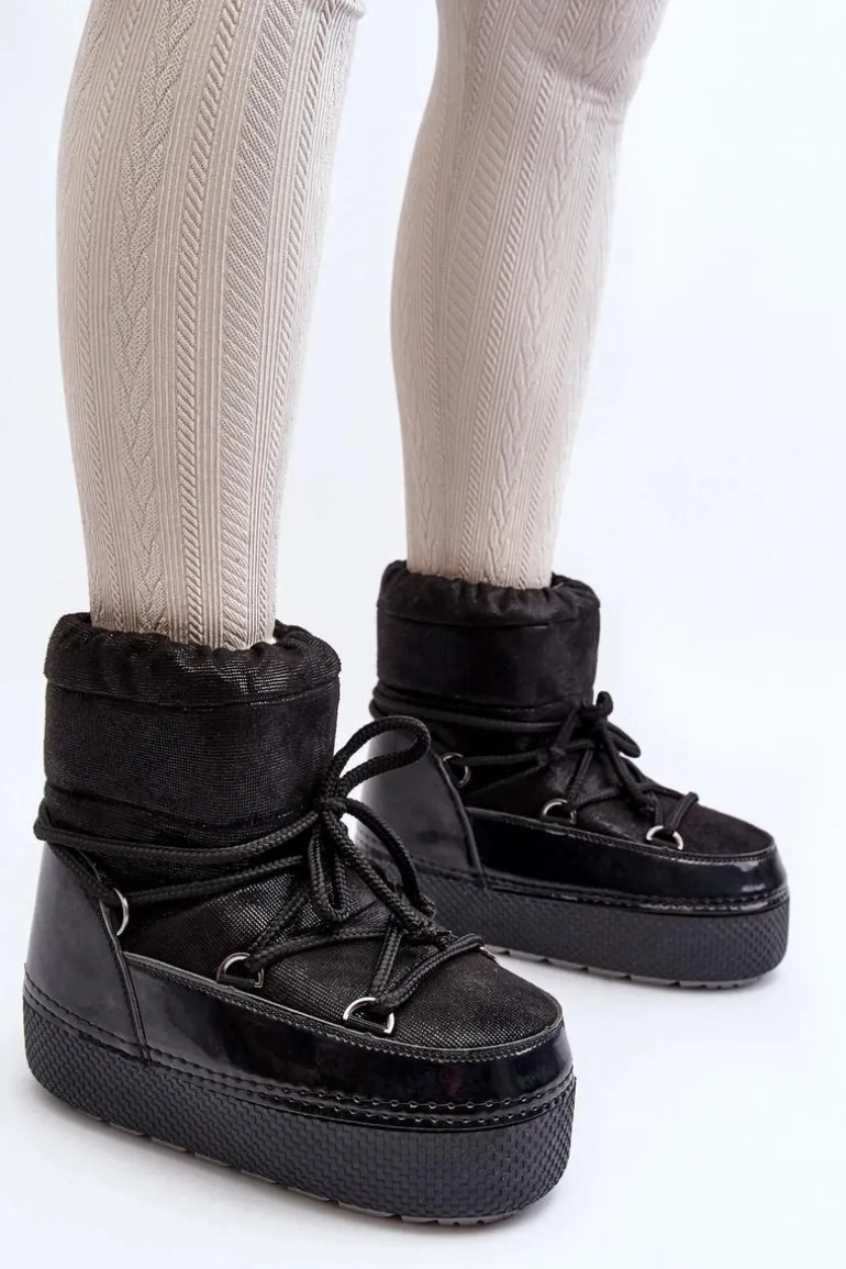 Damskie Śniegowce Z Wiązaniem Czarne Toolsa