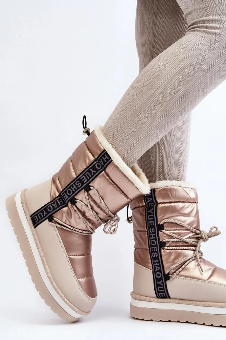 Damskie Śniegowce Z Wiązaniem Beżowe Lilara