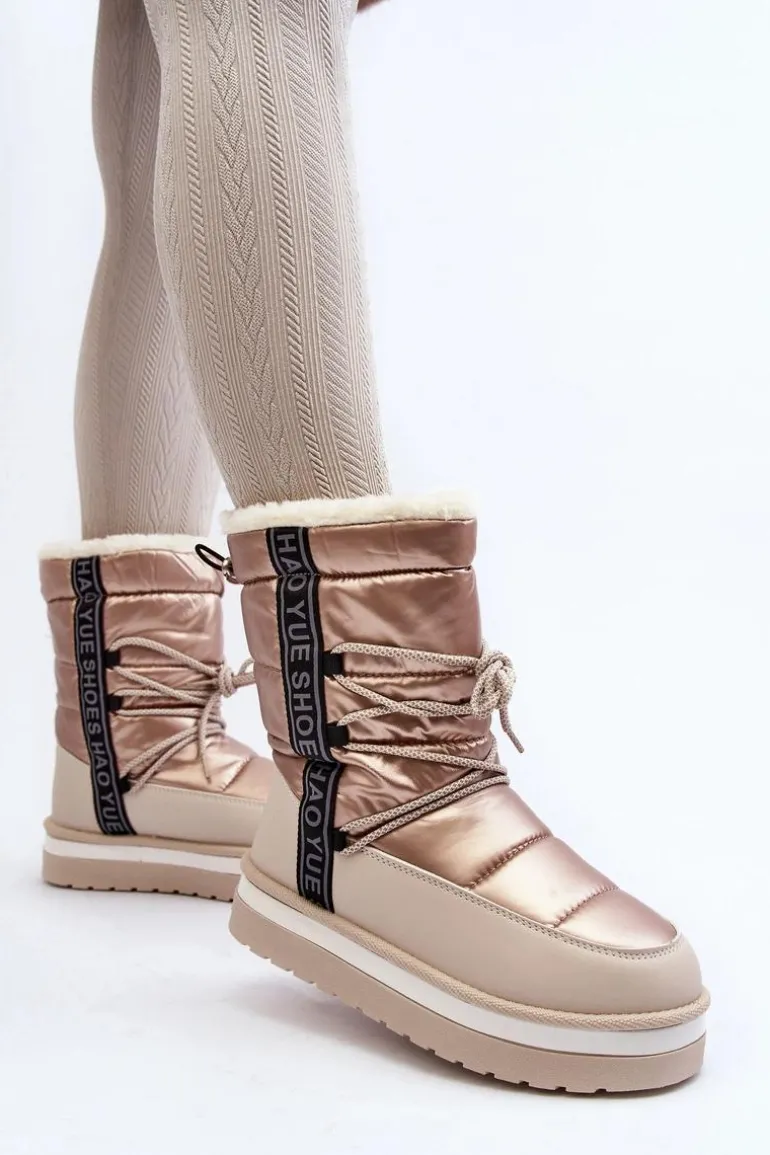 Damskie Śniegowce Z Wiązaniem Beżowe Lilara