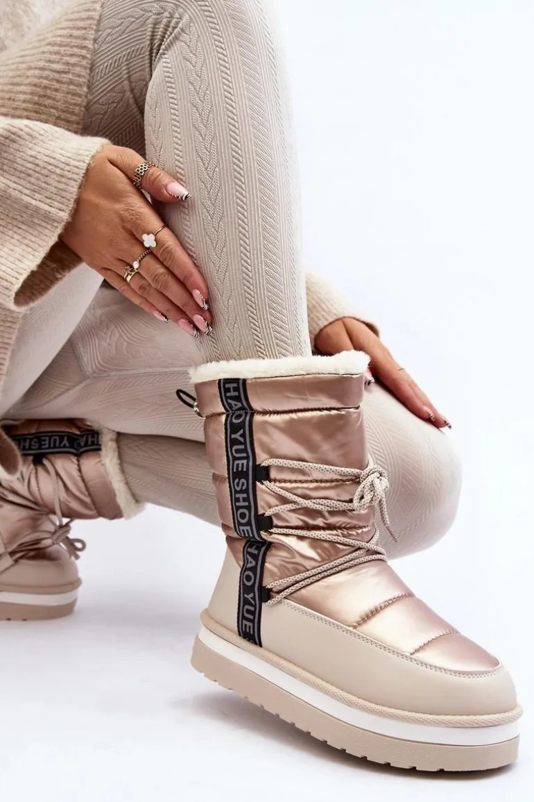 Damskie Śniegowce Z Wiązaniem Beżowe Lilara