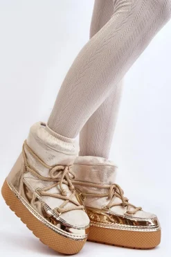 Damskie Śniegowce Z Wiązaniem Złote Toolsa