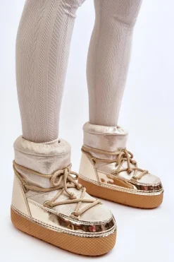 Damskie Śniegowce Z Wiązaniem Złote Toolsa