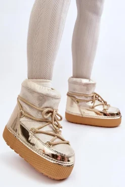 Damskie Śniegowce Z Wiązaniem Złote Toolsa