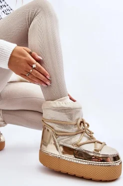 Damskie Śniegowce Z Wiązaniem Złote Toolsa