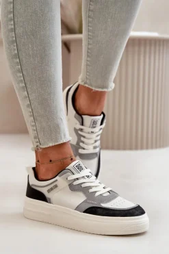Damskie Niskie Sneakersy Z Eko Skóry Big Star OO274028 Biało-Szare