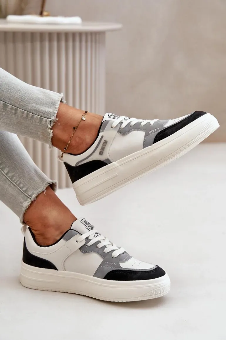 Damskie Niskie Sneakersy Z Eko Skóry Big Star OO274028 Biało-Szare