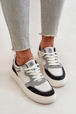 Damskie Niskie Sneakersy Z Eko Skóry Big Star OO274028 Biało-Szare