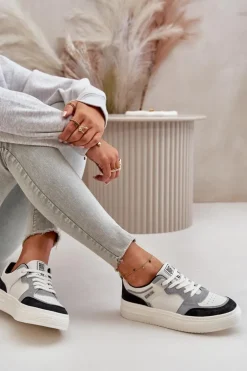 Damskie Niskie Sneakersy Z Eko Skóry Big Star OO274028 Biało-Szare