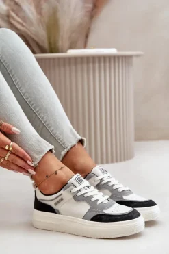 Damskie Niskie Sneakersy Z Eko Skóry Big Star OO274028 Biało-Szare
