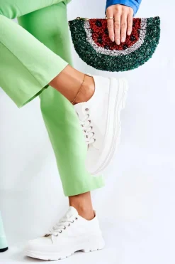 Damskie Niskie Trampki Materiałowe Białe Gueso