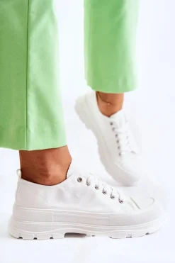 Damskie Niskie Trampki Materiałowe Białe Gueso