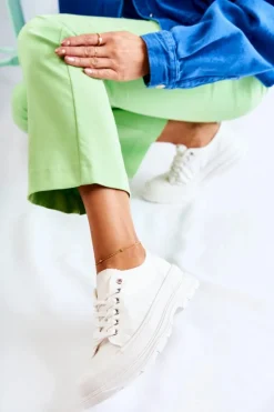 Damskie Niskie Trampki Materiałowe Białe Gueso