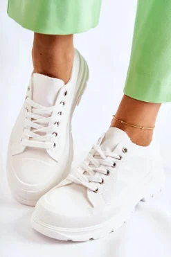 Damskie Niskie Trampki Materiałowe Białe Gueso