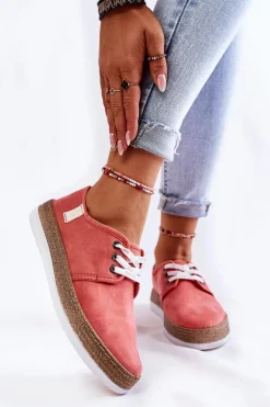 Damskie Niskie Trampki Memory Foam System Big Star KK276006 Koralowe