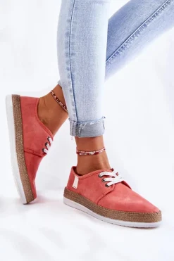 Damskie Niskie Trampki Memory Foam System Big Star KK276006 Koralowe