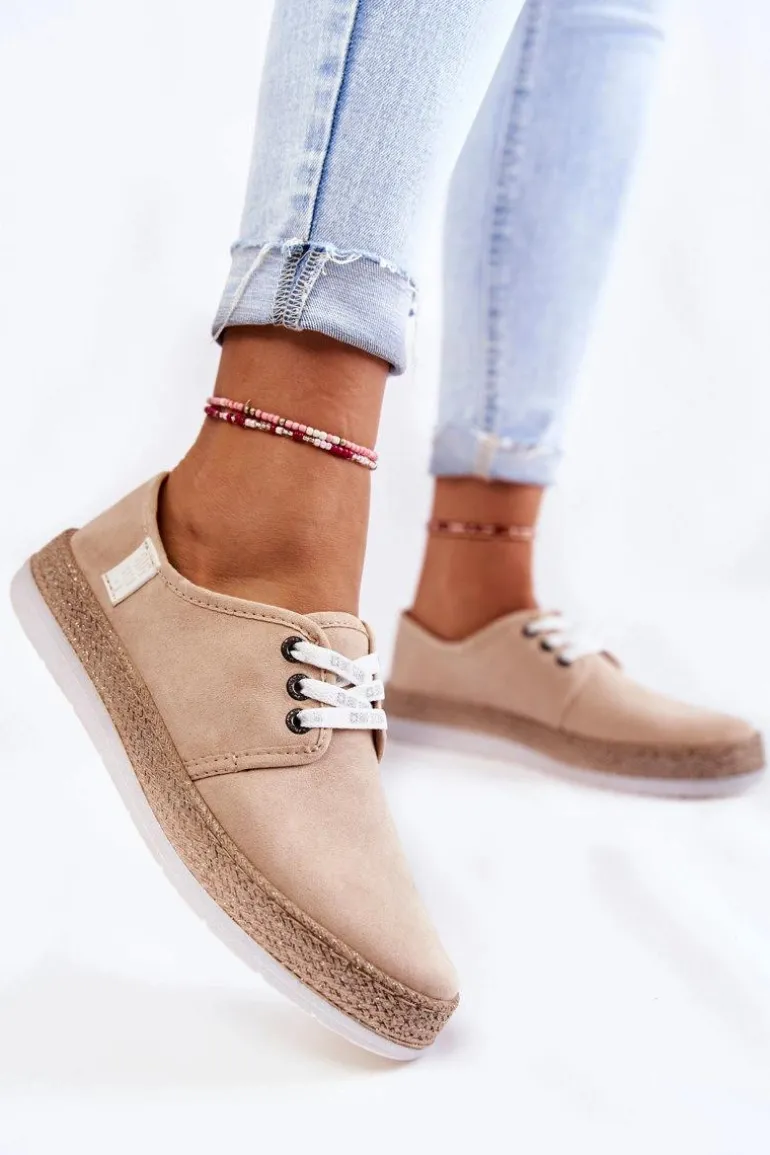 Damskie Niskie Trampki Memory Foam System Big Star KK276005 Beżowe