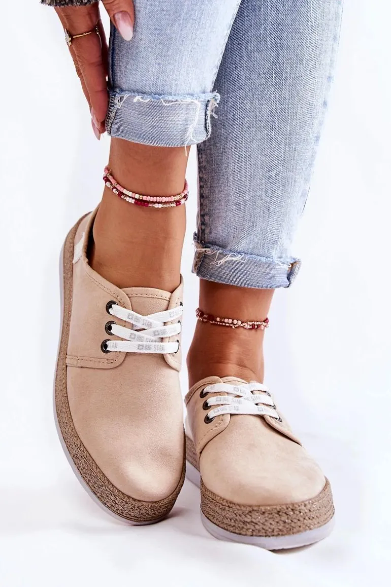 Damskie Niskie Trampki Memory Foam System Big Star KK276005 Beżowe