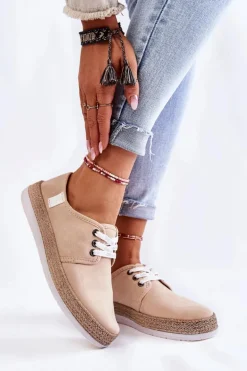 Damskie Niskie Trampki Memory Foam System Big Star KK276005 Beżowe