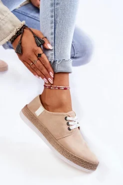 Damskie Niskie Trampki Memory Foam System Big Star KK276005 Beżowe