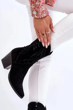 Damskie Niskie Zamszowe Kozaki Kowbojki Czarne Elyse