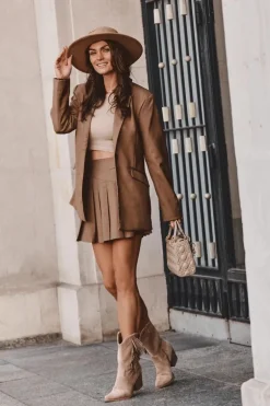 Damskie Niskie Zamszowe Kozaki Kowbojki Beżowe Elyse