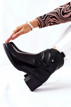 Damskie Ocieplane Botki Czarne Palile