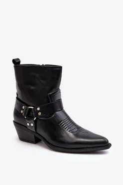 Damskie Ocieplane Botki Kowbojki Czarne Venosa