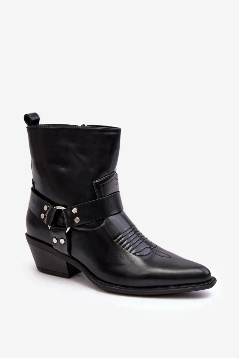 Damskie Ocieplane Botki Kowbojki Czarne Venosa