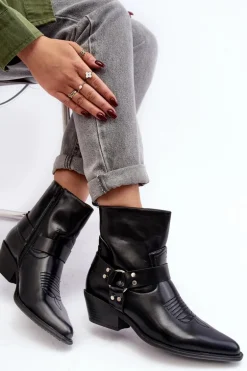 Damskie Ocieplane Botki Kowbojki Czarne Venosa