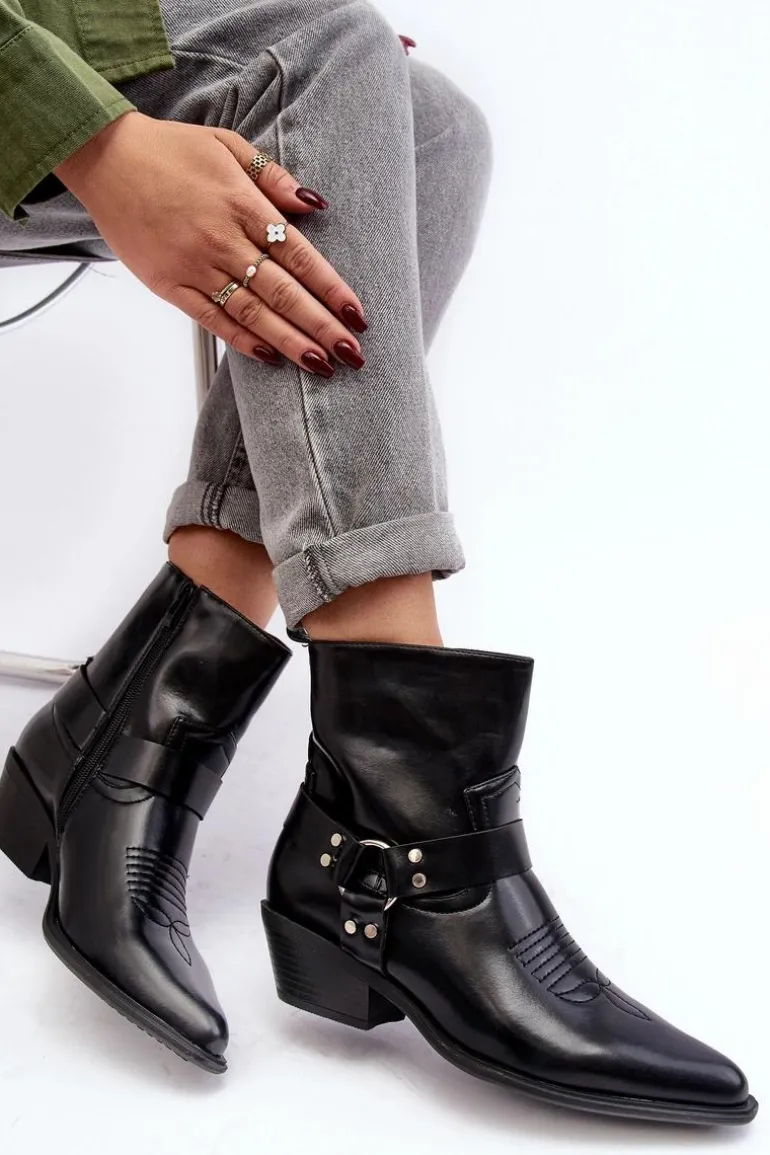 Damskie Ocieplane Botki Kowbojki Czarne Venosa