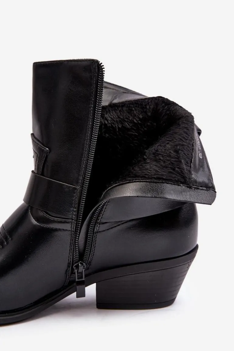 Damskie Ocieplane Botki Kowbojki Czarne Venosa