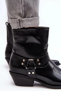 Damskie Ocieplane Botki Kowbojki Czarne Venosa