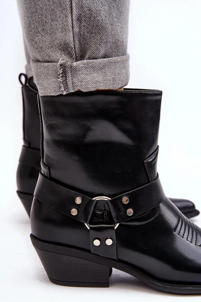 Damskie Ocieplane Botki Kowbojki Czarne Venosa