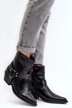 Damskie Ocieplane Botki Kowbojki Czarne Venosa