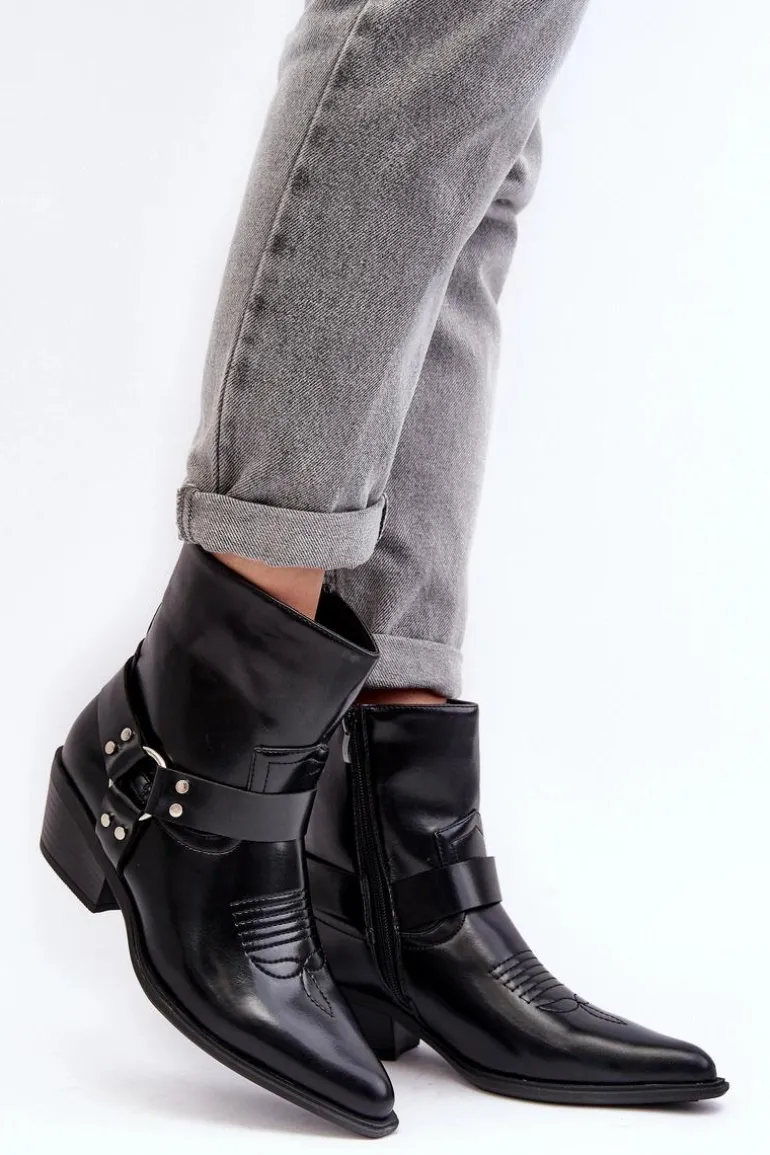 Damskie Ocieplane Botki Kowbojki Czarne Venosa