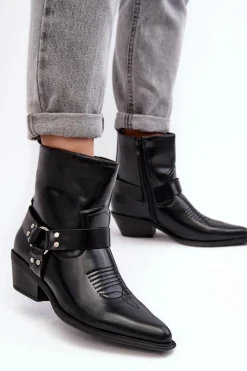 Damskie Ocieplane Botki Kowbojki Czarne Venosa