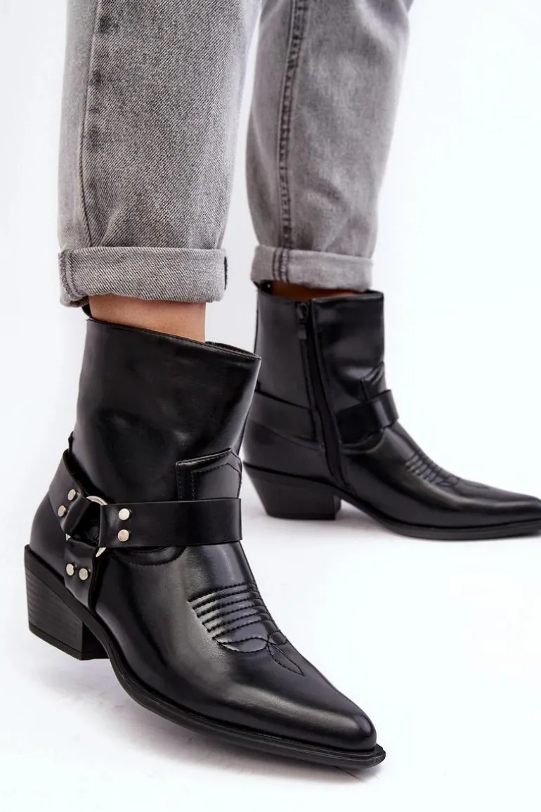 Damskie Ocieplane Botki Kowbojki Czarne Venosa