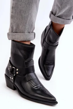 Damskie Ocieplane Botki Kowbojki Czarne Venosa