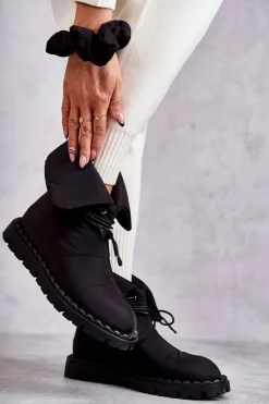 Damskie Ocieplane Botki Materiałowe Czarne Emelie