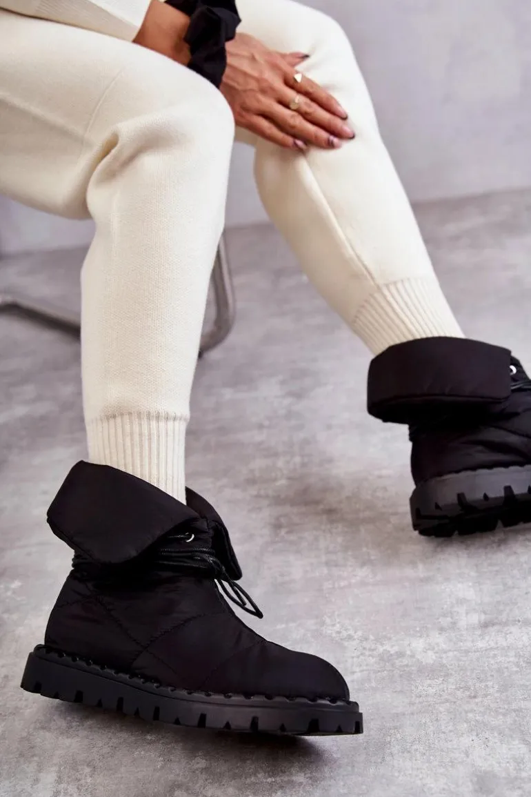 Damskie Ocieplane Botki Materiałowe Czarne Emelie